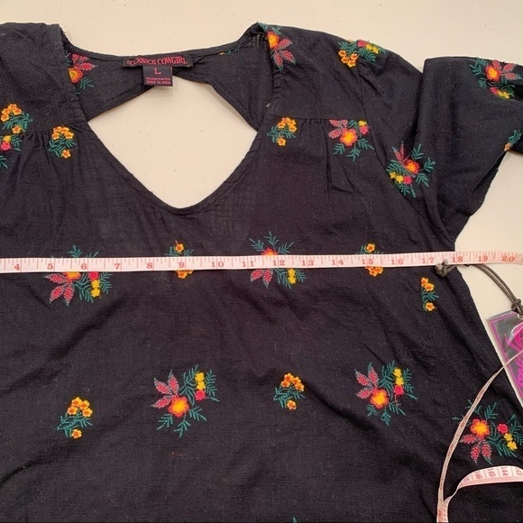 Rock & Roll Cowgirl Tunic Dress Size Large Black Floral Scoop Neck - Picture 6 of 11